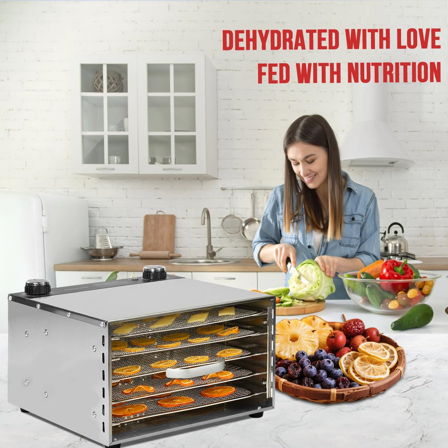 Food Dehydrator - 5 Stainless Steel Trays Dryer Machine with 194℉ Temperature Control & Adjustable Timer, 400W Meat Dehydrator for Jerky, Fruit, Veggies, Dog Treats, 50 Recipes Book Included