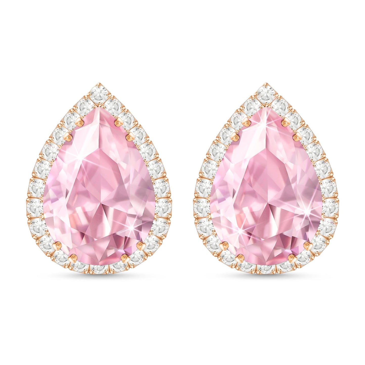 Linawe Pink Earrings Studs for Women, Imitation Diamond Morganite Teardrop Cartilage Earring Set, Stud Earrings Rose Gold Iridescent Rhinestone Crystal Hypoallergenic Jewelry