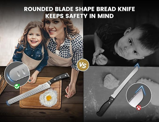 CoquusAid Bread Knife for Homemade Bread, 10.6 Inch Multifunction Serrated Knife, Razor Sharp Slicer, High Carbon German Steel Bread Cutter, Ergonomic Handle Design for Sourdough Turkey Fruit Cutting