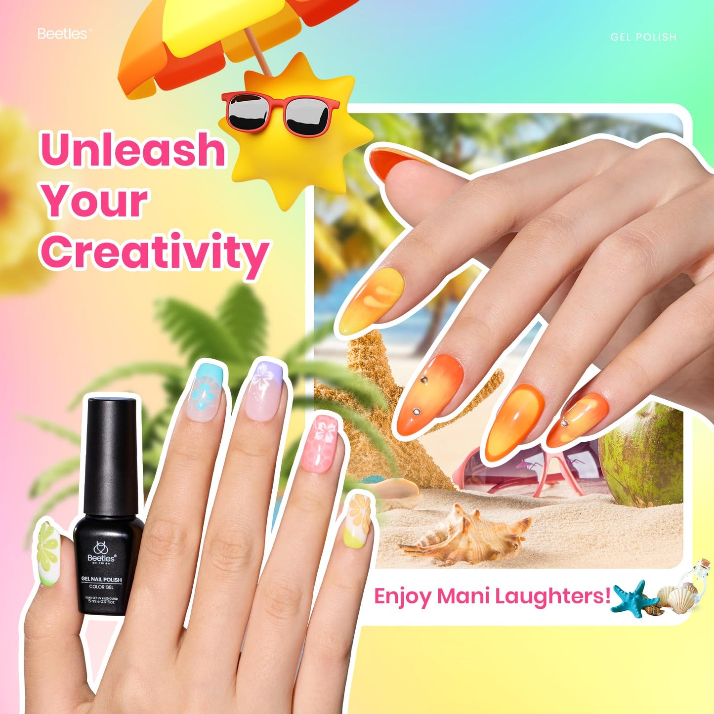 beetles Summer Gel Polish Set - 36 Colors Pastel Neon Gel Nail Polish Pink Red Green Blue Yellow Nail Polish with 4Pcs Base Top Coat Soak off Colorful Collection UV