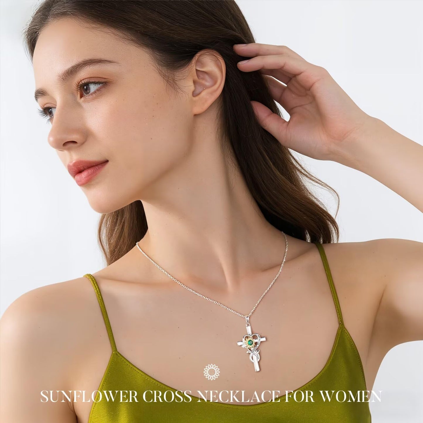Iefil Lab-Created Alexandrite Necklace - Sunflower Cross Necklace for Women | Anniversary Birthday Gifts, Sunflower Gifts