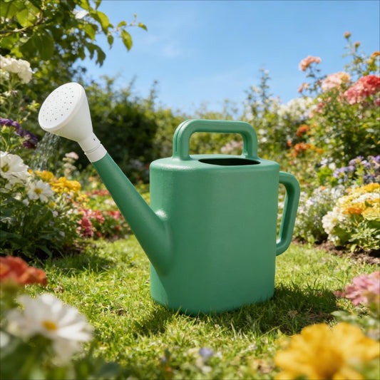 2 Gallon Resin Watering Can Green Lily – Top & Side Dual Handle for Easy Carry & Pour, Offset Opening Mess-Free Refill, Sturdy Garden Watering Can for Indoor & Outdoor Plants