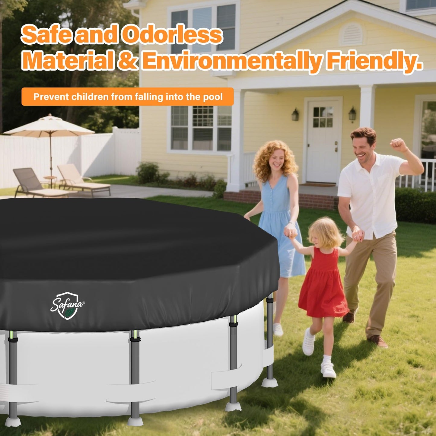 SAFANA 14FT Round Pool Covers for Above Ground Pools, Round Swimming Pool Cover [Upgrade 420D Thicker] Protective Leaf Cover with Reflective Strip, Tear Resistant Durability, UV Resistance, Black