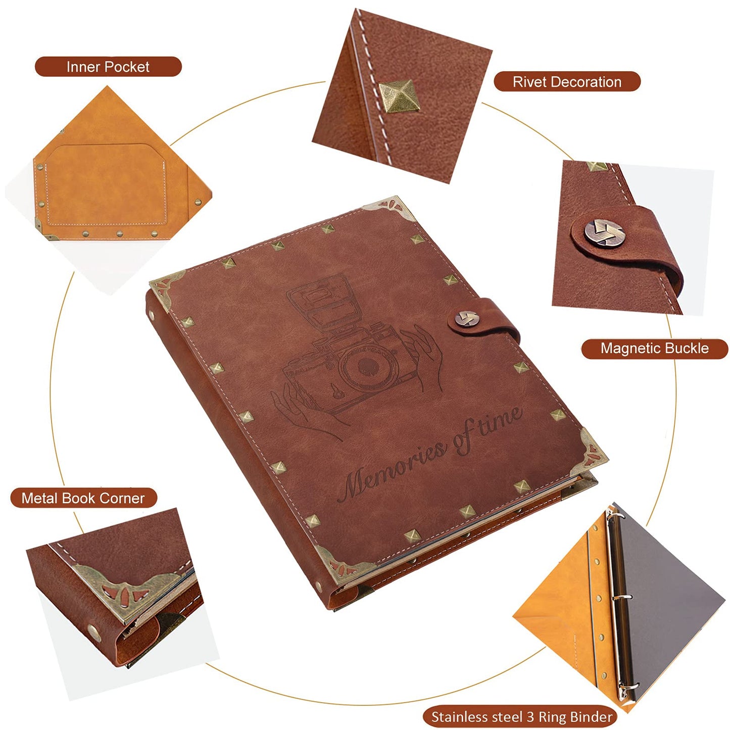 ZEEYUAN DIY Scrapbook Photo Album 60 Pages Leather Memory Photo Book 8.5x11 inch,Vintage Travelling Scrapbook Family Scrap Book Scrapbooking Supplies Kits for Couples