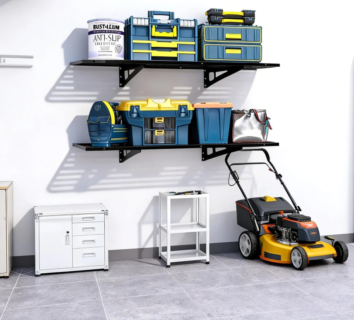 2-Pack 2x4ft Garage Wall Shelving, 2 Shelf Total 8 ft(L) Garage Shelving Wall Mounted – Heavy-Duty Storage Shelves, Perfect for Holding Storage Bins, Sporting Goods, Tools, and More Space-Saving