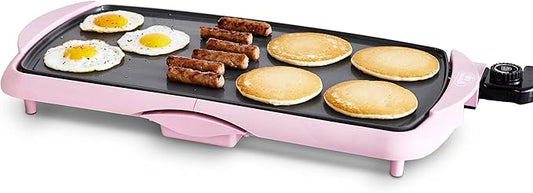 GreenLife 20â Extra Large Electric Griddle, Non-Toxic PFAS-Free Ceramic Nonstick, Temperature Control, Quick Even Heating, Removable Drip Tray, Pancakes, Eggs, Sausage, Easy Clean, Pink