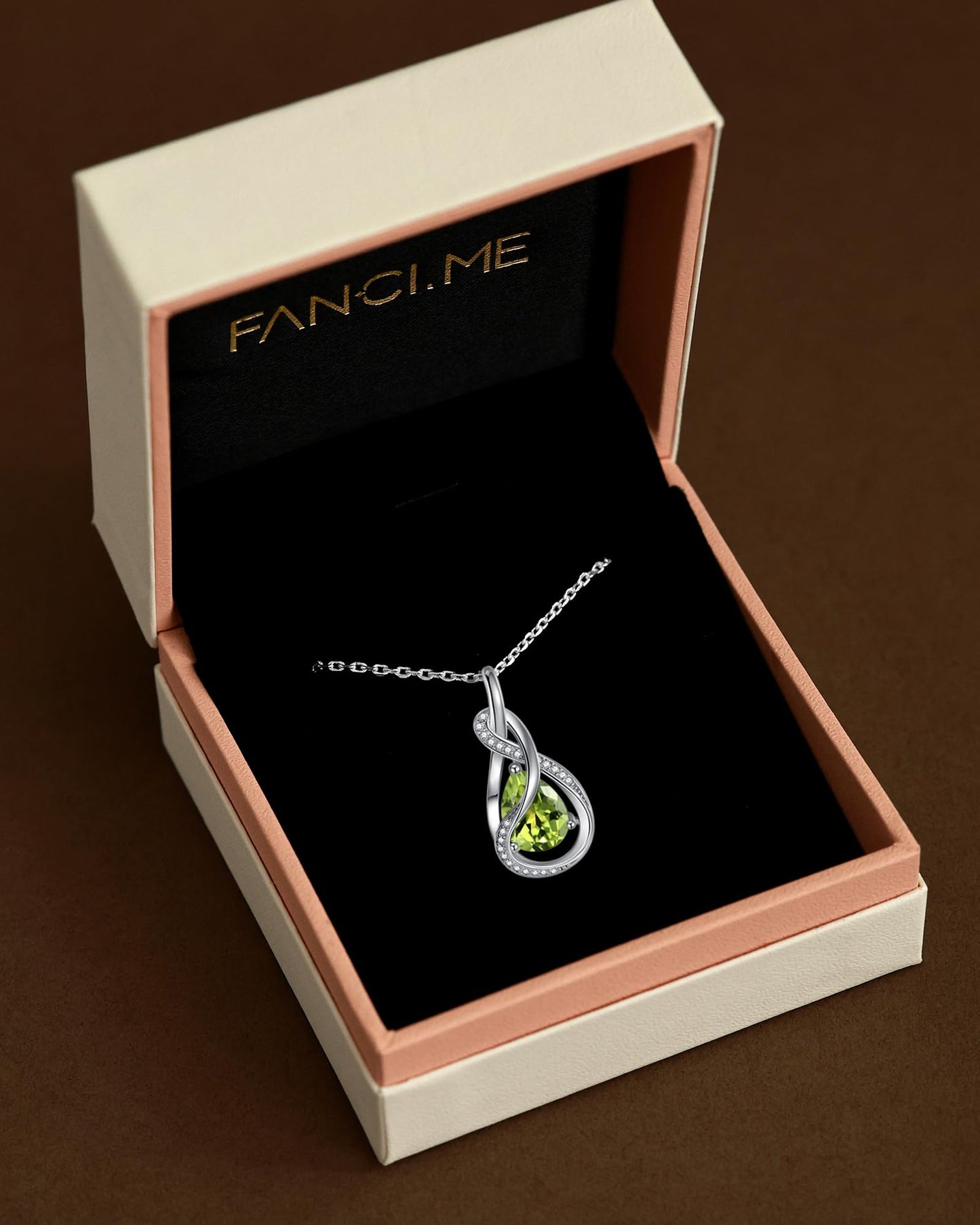FANCIME Peridot Necklace August Birthstone Sterling Silver Infinity Knot Pendant Necklace Green Gemstone Fine Jewelry Birthday Graduation Mothers Day Gifts for Women Her Mom