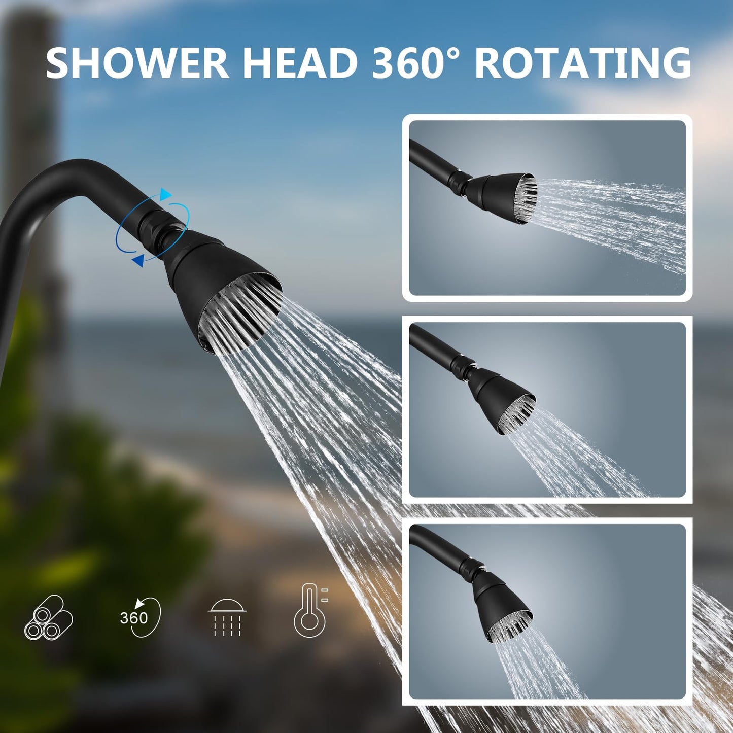 Aolemi Outdoor Shower Fixtures,Outdoor Shower Kit Faucet System 3 Inch Center with Showerhead 2 Handle Exposed Shower with Brass Mix Valve Pipe Downward with Soap Dish Matte Black