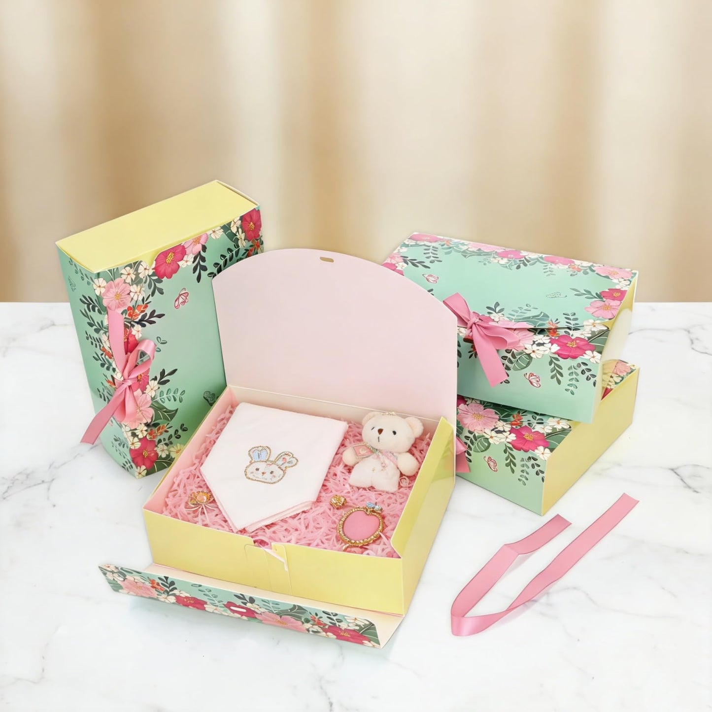 ZAVOOS 20 Pack Gift Boxes with Lids, 10.6 x 7.8 x 3.1 Inch Paper Floral Bridesmaid Proposal Box with Ribbon, Large Decorative Treat Boxes for Presents, Spring Wedding, Birthday, Mother's Day