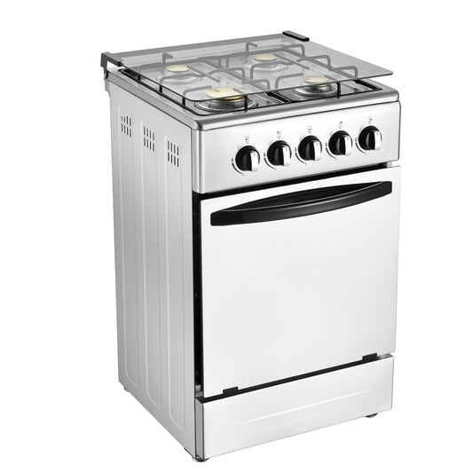 20-Inch Gas Range with 4 Burners, 68L Rotary Baking Oven, Stainless Steel Body, Double Layer Tempered Glass Door (NG-LPG Conversion Kit)