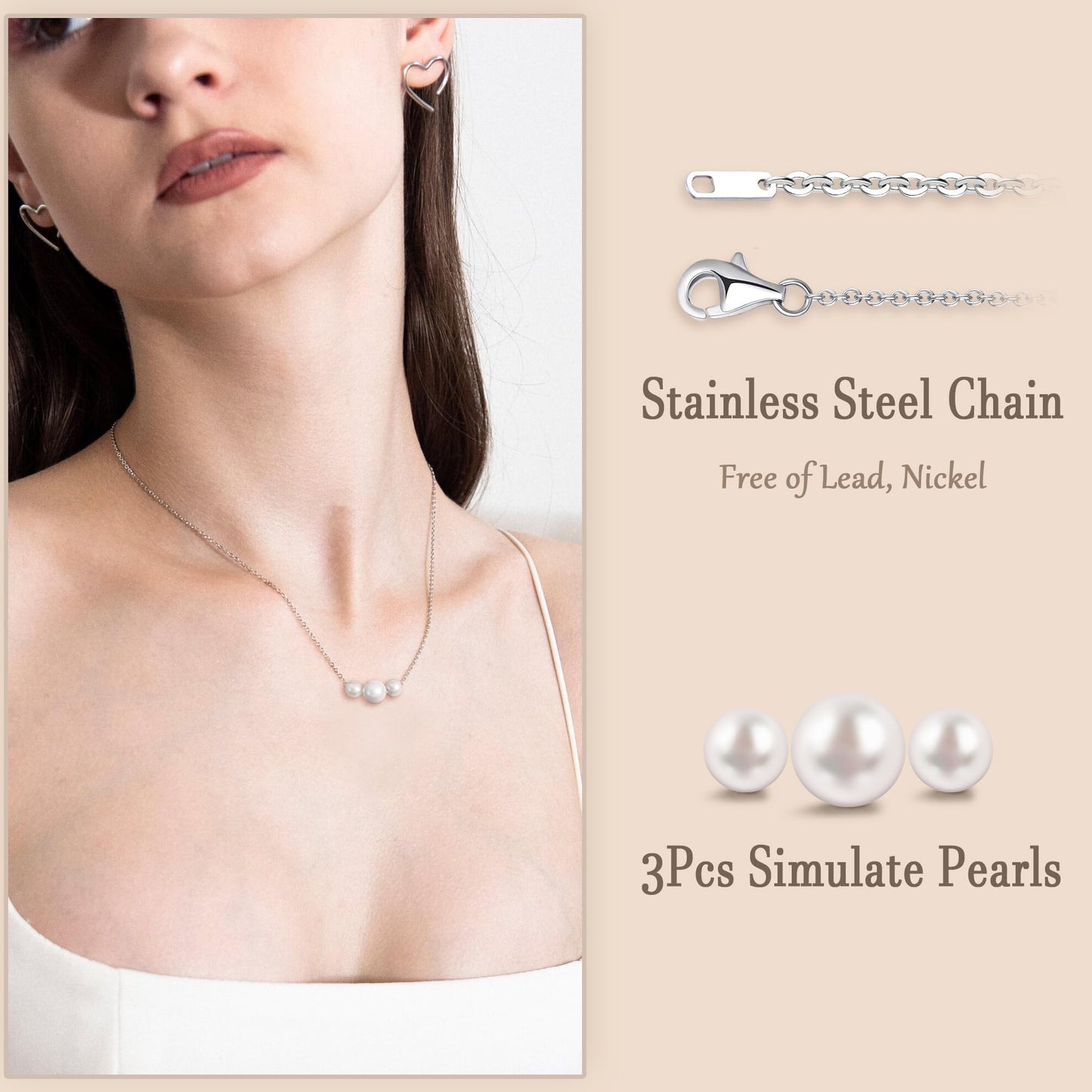 Trinckle Silver Pearl Necklace, Dainty Strands Pearl Pendant Necklace for Women, Silver Prom Jewelry Pearls Charm Necklace, Cute Necklaces for Teen Girls White Choker Necklace