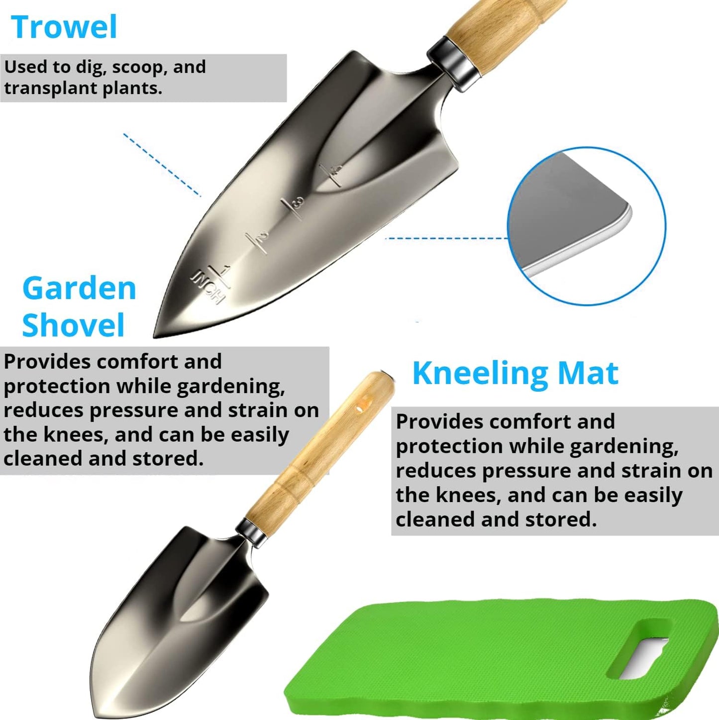 Scuddles Premium Gardening Kit for Women – 10 Stainless Steel Tools with Ergonomic Handles, Tote Bag, Kneeling Pad, Shears, Gloves, Rake, Trowel & Shovel – Garden Set for Planting, Pruning & Gifts