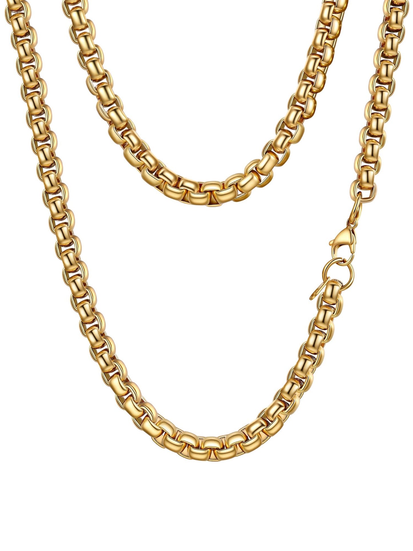 PROSTEEL Mens Chain Necklace, Squre Rolo Cable Chains 8mm Chunky 18K Gold Necklace Waterproof & Non Tarnish Men and Women Jewelry with Gift Box 20in