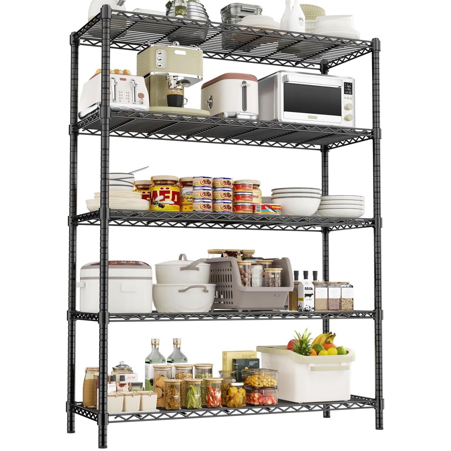 Storage Shelves Heavy Duty, 45" W x 20" D x 72" H Garage Shelving Unit Loads 2000LBS, 5-Tier Adjustable Metal Utility Rack, Wire Shelf for Kitchen, Laundry Room, Pantry, Warehouse, Basement