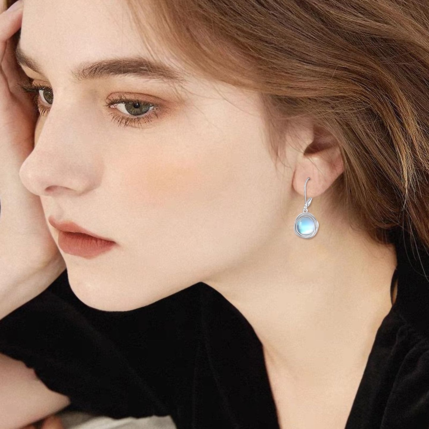 POPLYKE Moonstone Earrings Dangle for Women 925 Sterling Silver Leverback Earrings for Women Moonstone Jewelry