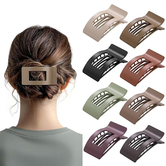 8 Pack French Flat Hair Clips for Women – Large Matte No-Slip Claw Barrettes for Thick & Thin Hair, Strong Hold Styling Accessories (Glossy Neutral)