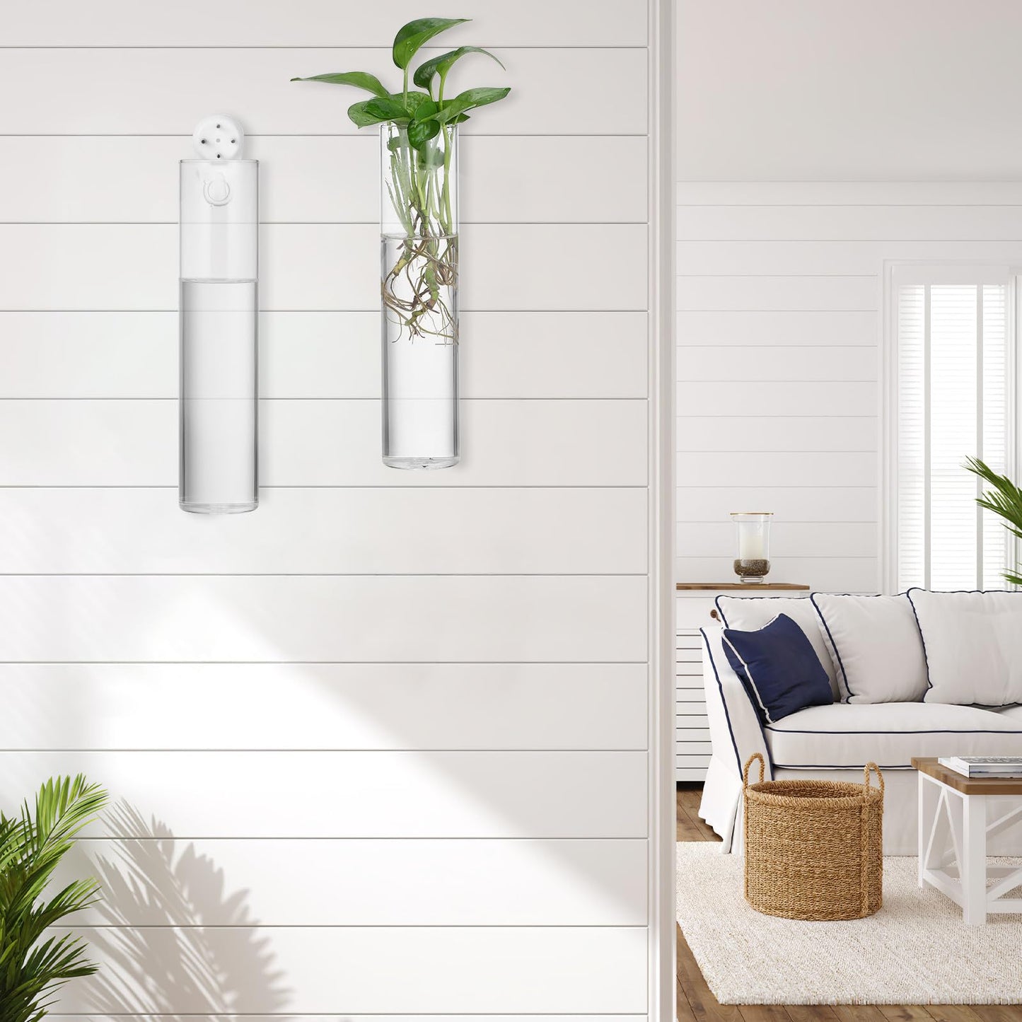 iplusmile 2pcs Large Glass Tube Wall Vases for Hydroponic Plant Propagation, Hanging Glass Terrarium Plants Holder, Modern Wall-Mounted Flower Vases for Indoor Home Décor