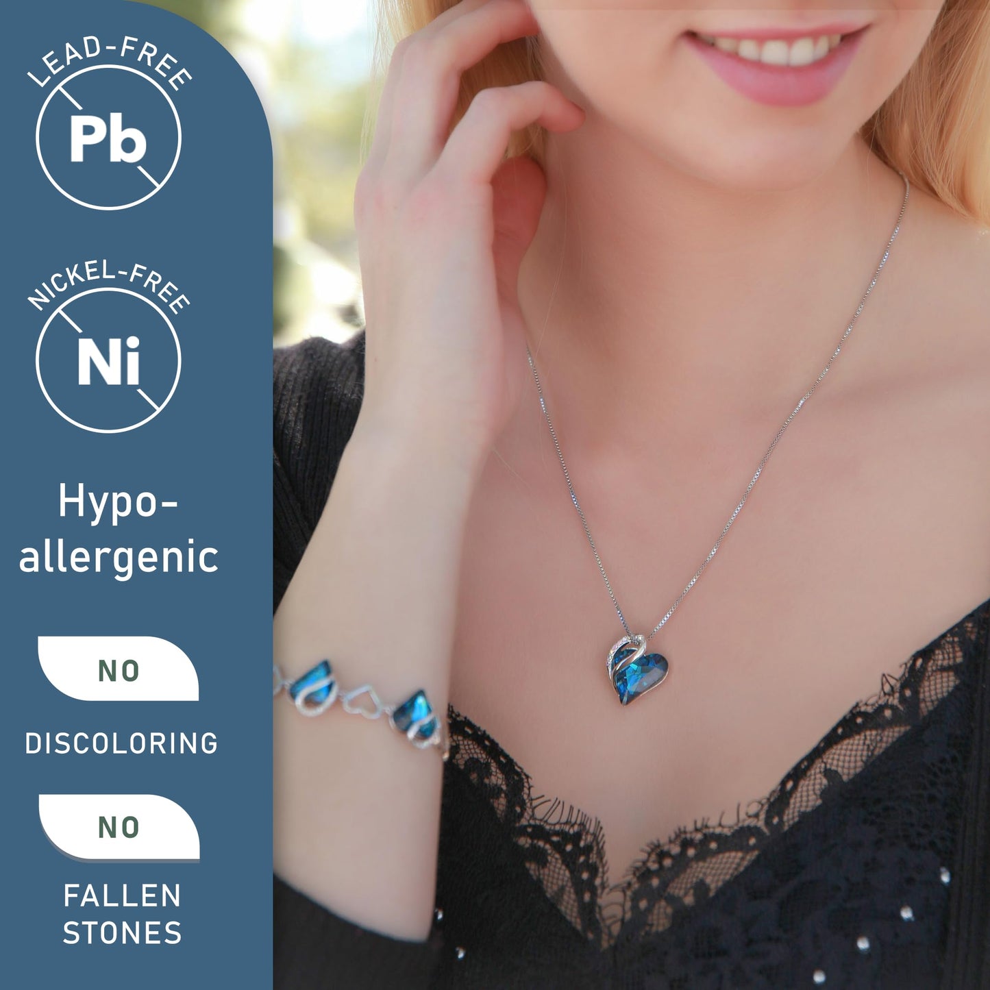 Leafael Gift Necklaces for Women, Infinity Love Birthstone Heart Pendant, Bermuda Sapphire Blue Crystal for September, Birthday Jewelry for Mom and Wife, Silver Plated, 18" + 2" Chain