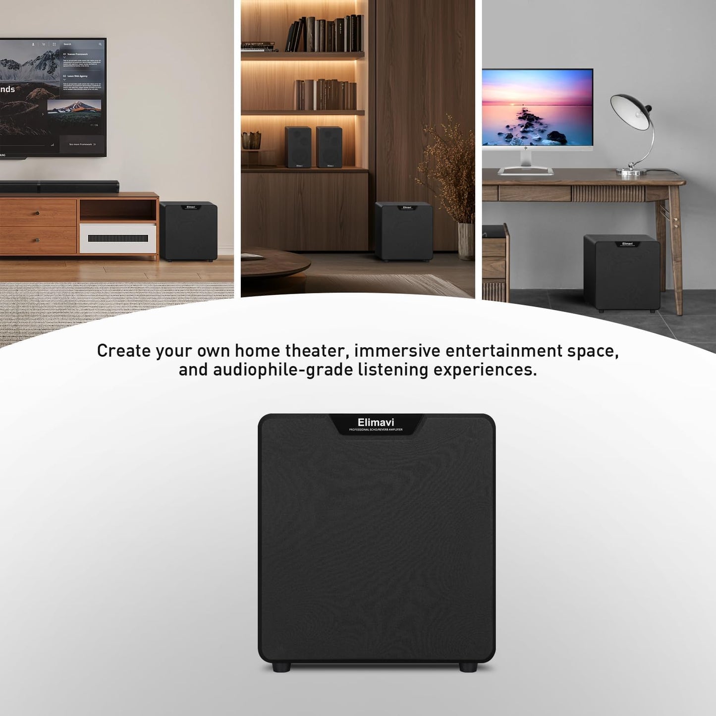 Elimavi 10" Powered Subwoofer Home Audio - 300W Deep Bass for Home Theater - Copper Driver, MDF Enclosure w/Aluminum Radiator - Ideal for Home Surround Sound Systems