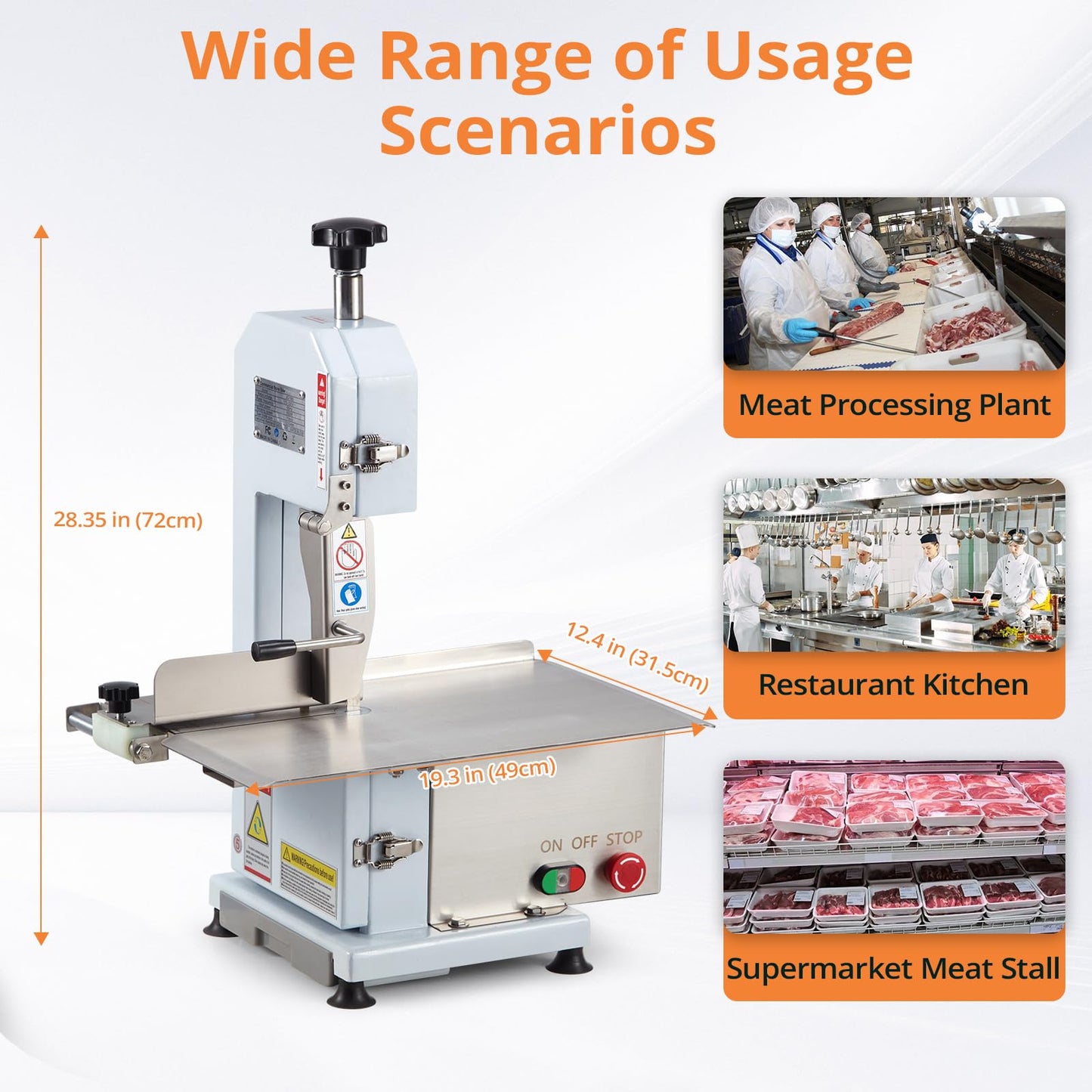Bone Saw for Butchering, 550w Commercial Bandsaw Machine, Heavy-Duty Electric Meat Saw with 6 Blades, Cuts Up to 5.7 Inches Thick, Rustproof 19.3"x12.4" Table, for Frozen Beef, Pork & Chicken