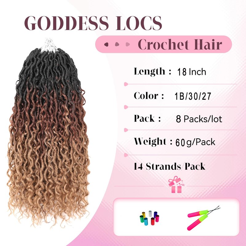 Aipin New Goddess Locs Crochet Hair 18 Inch Boho River Locs Hippile Wavy Crochet With Curly Hair In Middle And Ends Braids Hair Extensions (8 Packs,18 inch, OM3T3027)