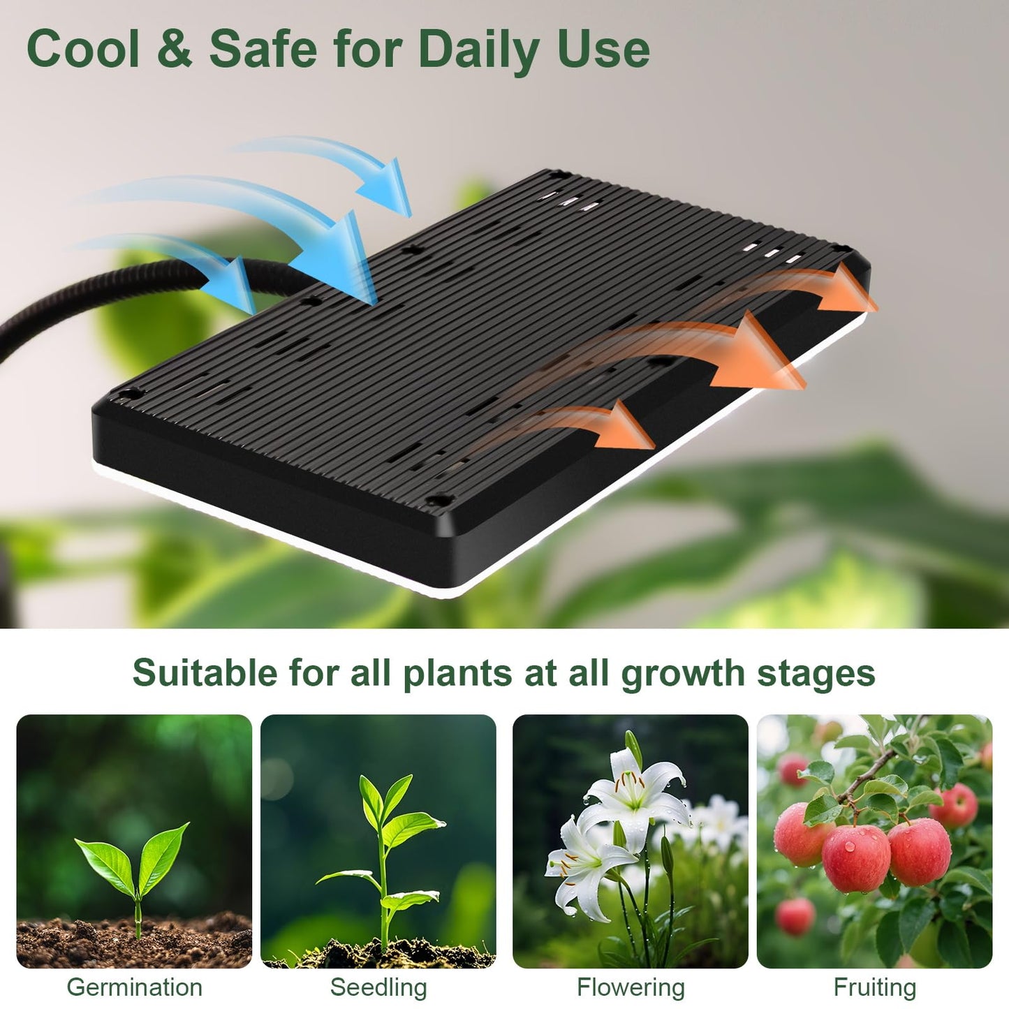 LBW Grow Light for Indoor Plants, Quad-Head Standing Plant Light, Full Spectrum, Wide Coverage, 63” Adjustable Height, Plug & Play