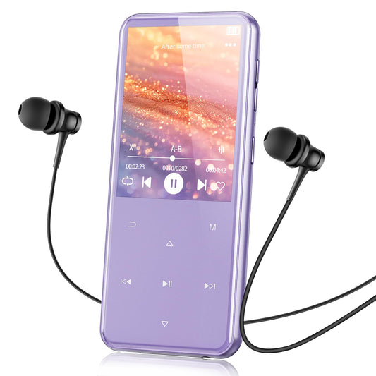 AGPTEK 64GB MP3 Player with Bluetooth, M3 2.4 inch Music Player with Speaker and FM Radio, Touch Buttons, Supports Up to 128GB(Purple)