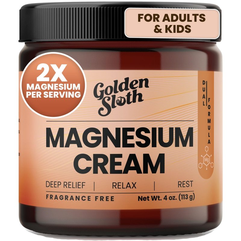 Golden Sloth Magnesium Cream - Unscented Topical Lotion - Highly Concentrated with 2 Types of Magnesium, All-Natural, Fast-Absorbing