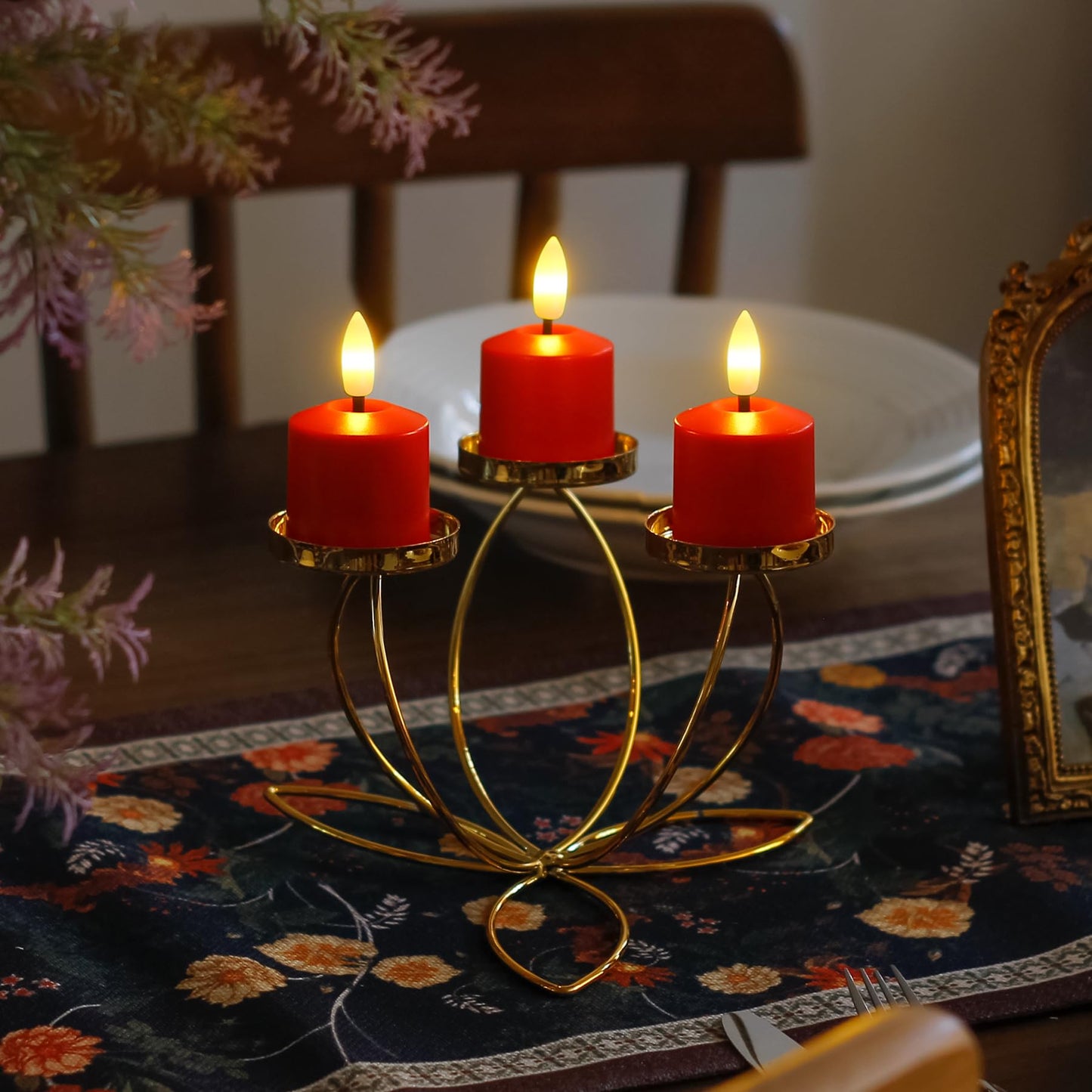 Mavandes Small Flickering Tea Light Flameless Candles with Battery and Remote,1.5" x2.5"" Red LED 2/4/6/8H Timer Votive Battery Operated Pillar Plastic Long Lasting 6pcs Tealight Candles"