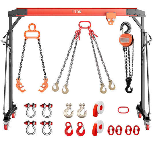 2200 LBS Gantry Crane with 8-12 FT Adjustable Height, 1 Ton Gantry Crane, Shop Crane Lift Hoist for Warehouse, Factory(with Manual Trolley & Hoist, Lifter, Sling, Hooks, Shackles, Links)
