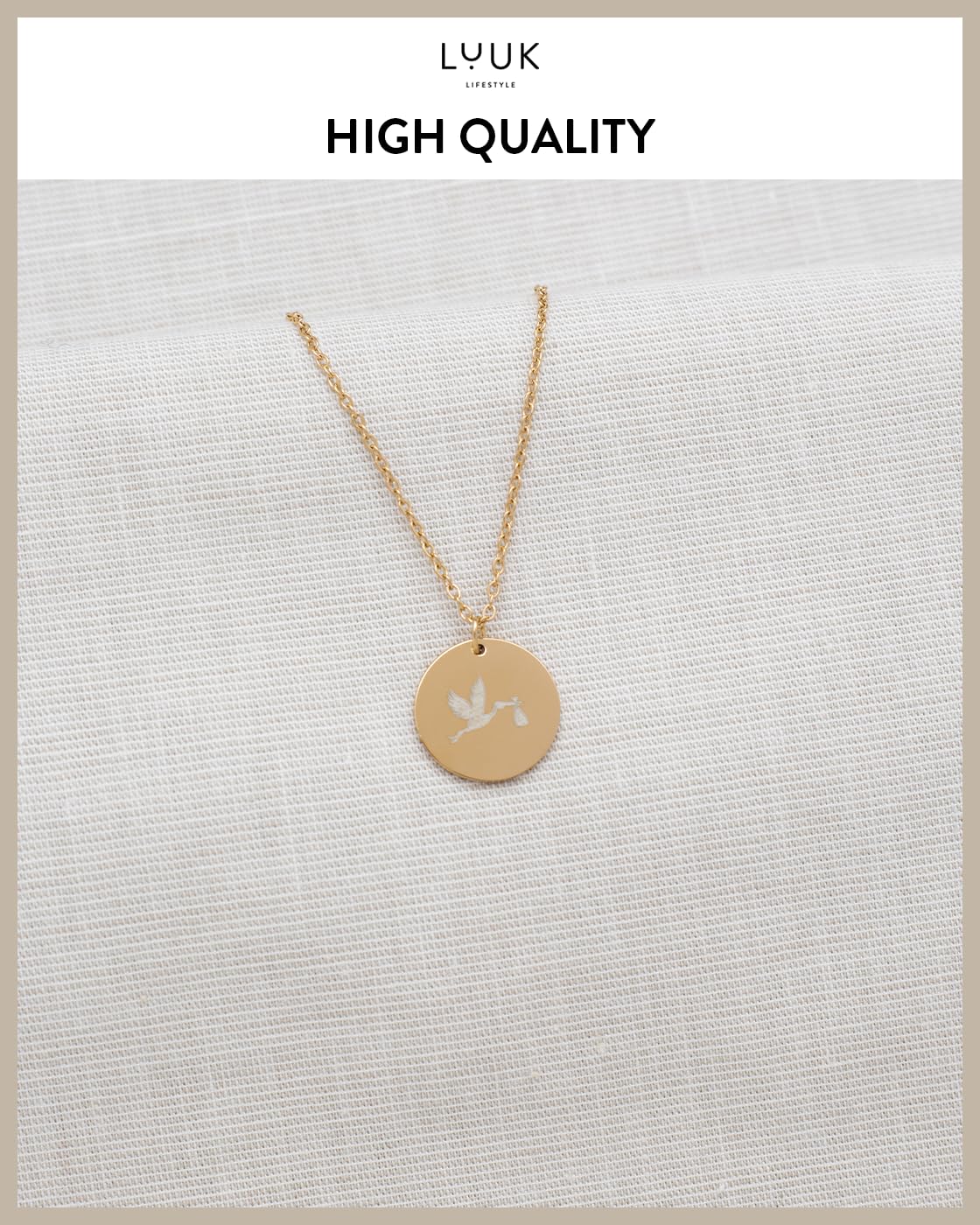 LUUK LIFESTYLE Gift for New Mom, Stork with Baby Coin necklace, with HAPPINESS Gift Card, 19in adjustable sturdy, Stainless Steel Silver Chain, waterproof, tarnish-free, dainty, trendy, aesthetic