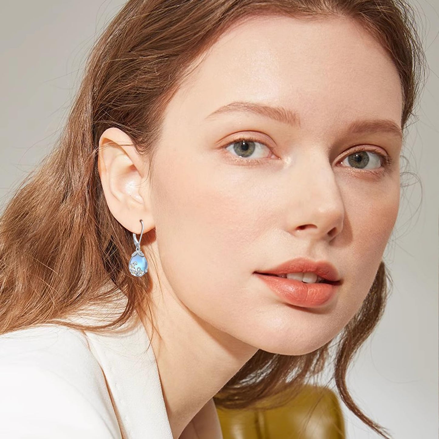 KoyeKei Plumeria Earrings for Women 925 Sterling Silver Plumeria Hawaii Moonstone Dangle Drop Leverback Earrings Hawaiian Jewelry Graduation Birthday Gifts for Girlfriend Her Lover