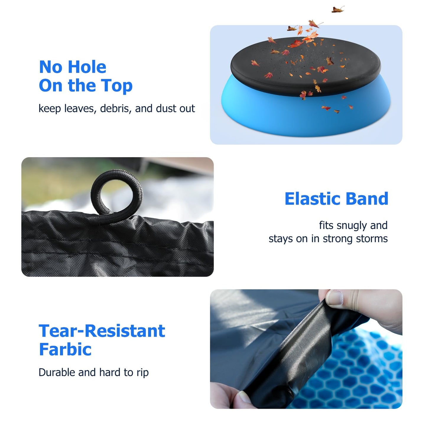 12 ft Round Pool Cover, Compatible with Intex/Bestway Outdoor Round Inflatable Above Ground Swimming Pool, Elastic Bands for Easy Installation, No Drain Holes, Prevent Leaves, Debris and Dust