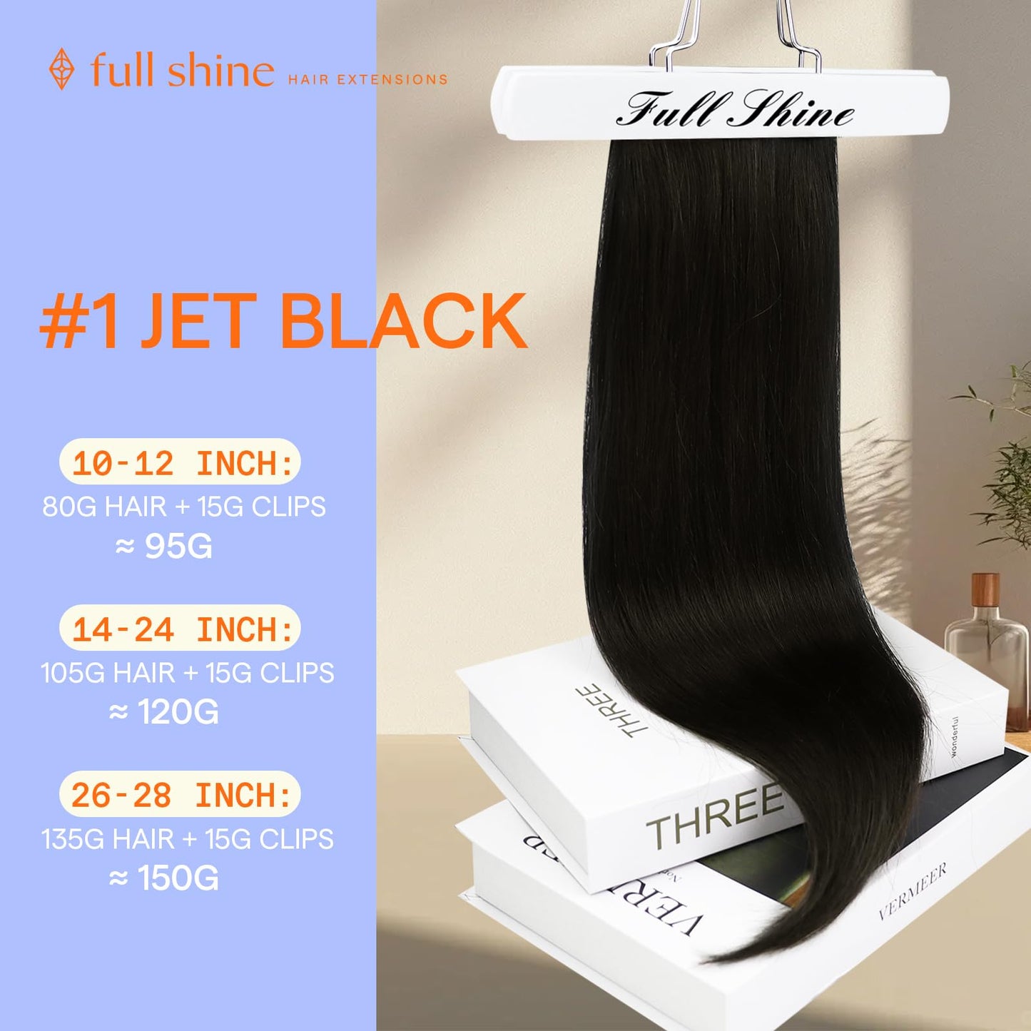 Full Shine Hair Extensions Clip in Human Hair Black 22 Inch Real Human Hair Extensions Clip ins Triple Weft Clip in Human Hair Extensions Straight Thick End 7 Pcs