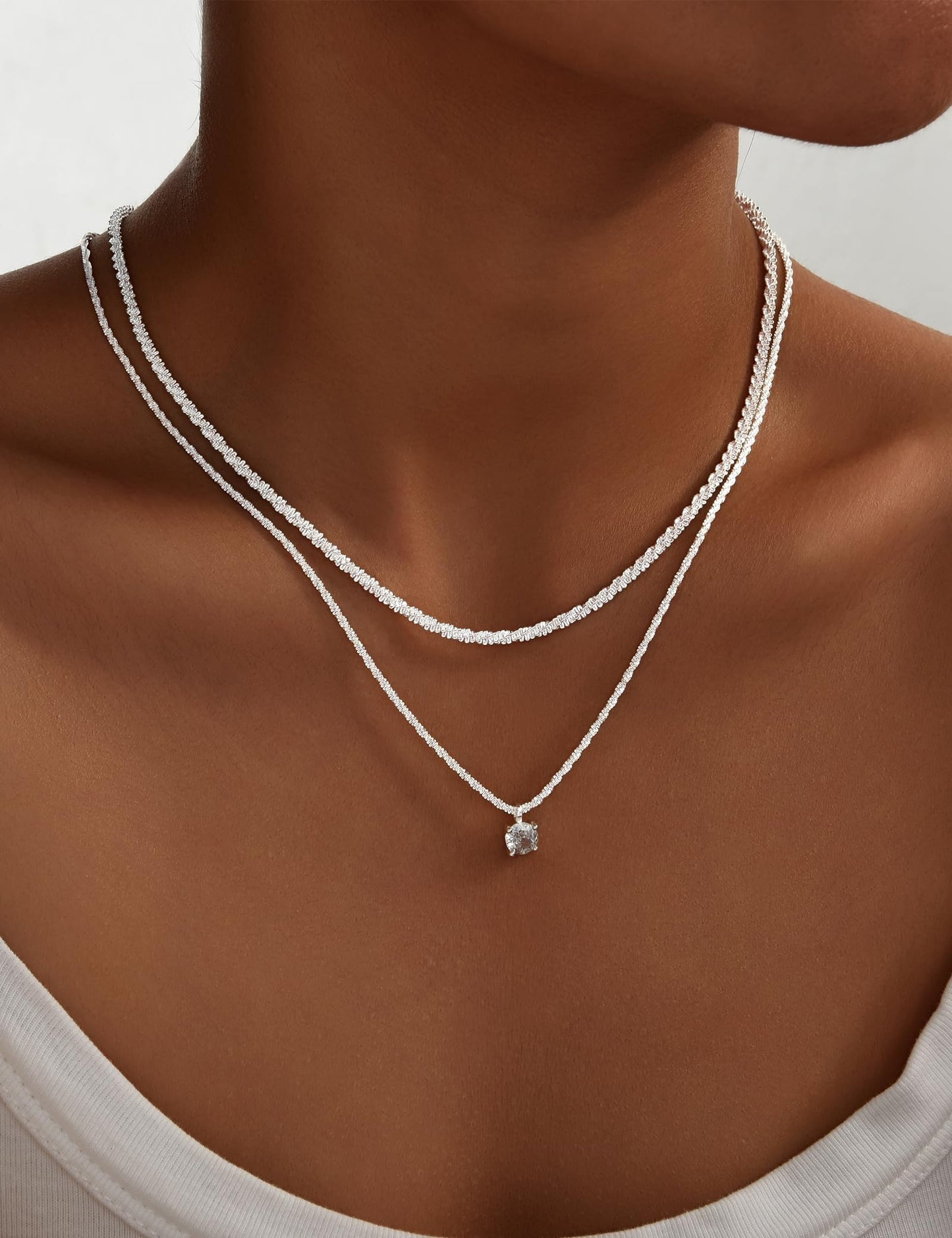 YEEZII Layered Gold Necklaces for Women Trendy, 3 Pcs 14K Gold Plated Choker Paperclip Box Chain Necklace, Stackable Women's Gold Pendant Necklaces Jewelry Set (Silver-A)