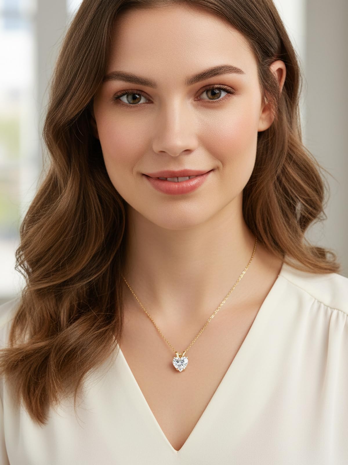 CYW Yellow Gold Plated Small Moissanite Heart Pendant Necklace for Women 925 Silver Cute Solitaire Necklace