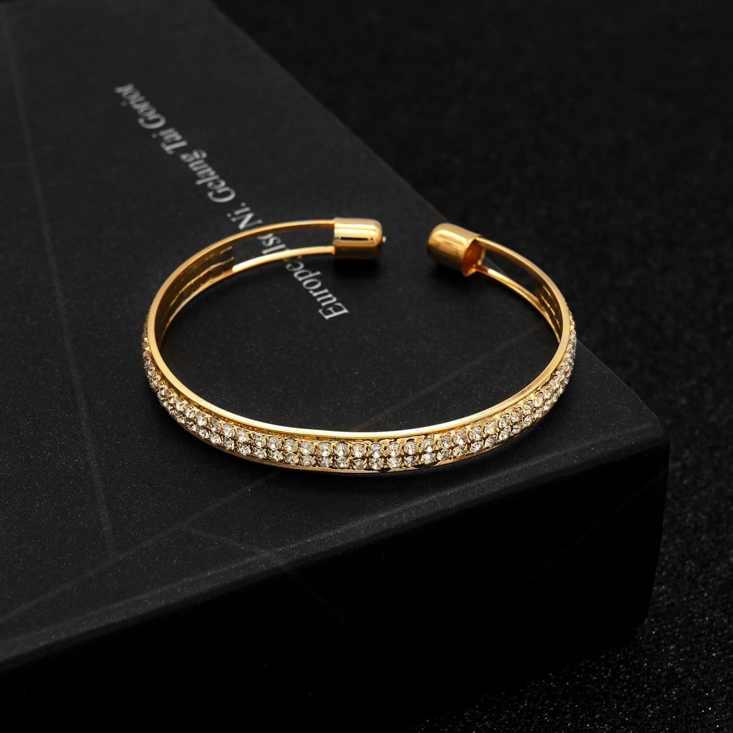 Tidefire Rhinestone Tennis Cuff Bracelet for Women Crystal Bridal Bangle for Prom Wedding Party Dating (1151 Gold)