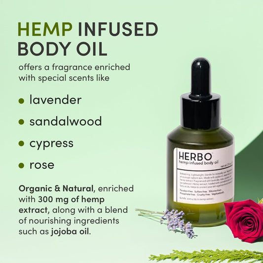 Herbo Hemp Moisturizing Body Oil Scented - Organic & Natural After Shower Bath Oil for All Skin for Women & Men - Cruelty-Free & Paraben-Free 2 oz