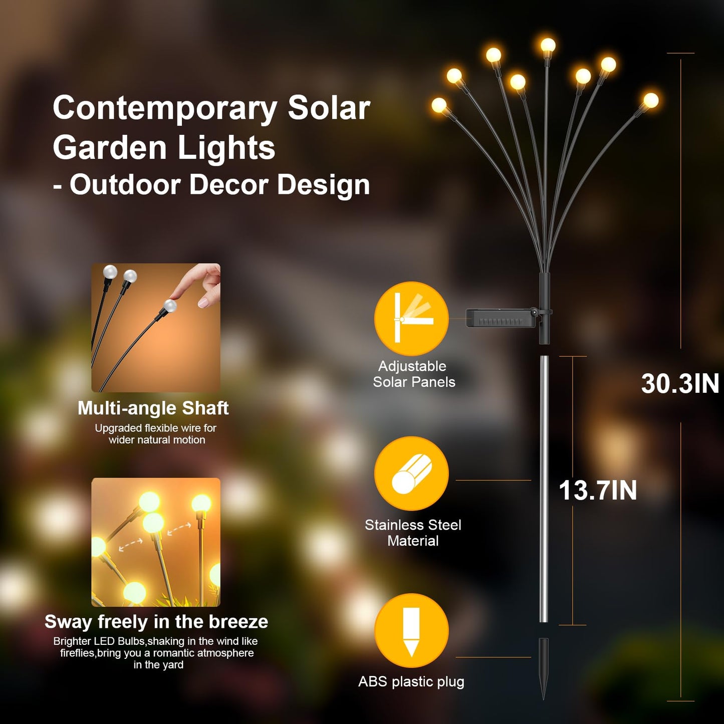 Solar Lights Outdoor - Upgraded 4-Pack of 32 LEDs Solar Garden Light,IP65 Waterproof Outdoor Decor Solar Firefly Lights for Yard,Pathway Decoration,Unique Gifts for Women and Grandma (Warm White)