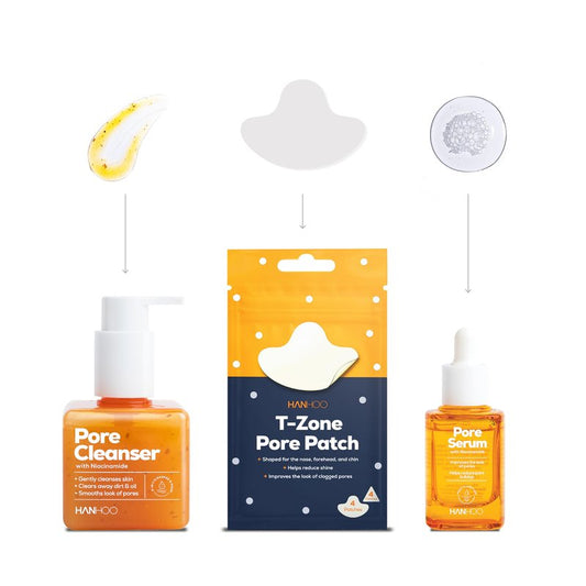 Hanhoo Pore Collection, Pore Cleanser 6.76 Fl. Oz., Pore Serum 1 Fl. Oz., T-Zone Pore Patch 8 Ct, with Niacinamide and Salicylic Acid, Pore Patches, Clarifies Clogged Pores, Korean Skincare