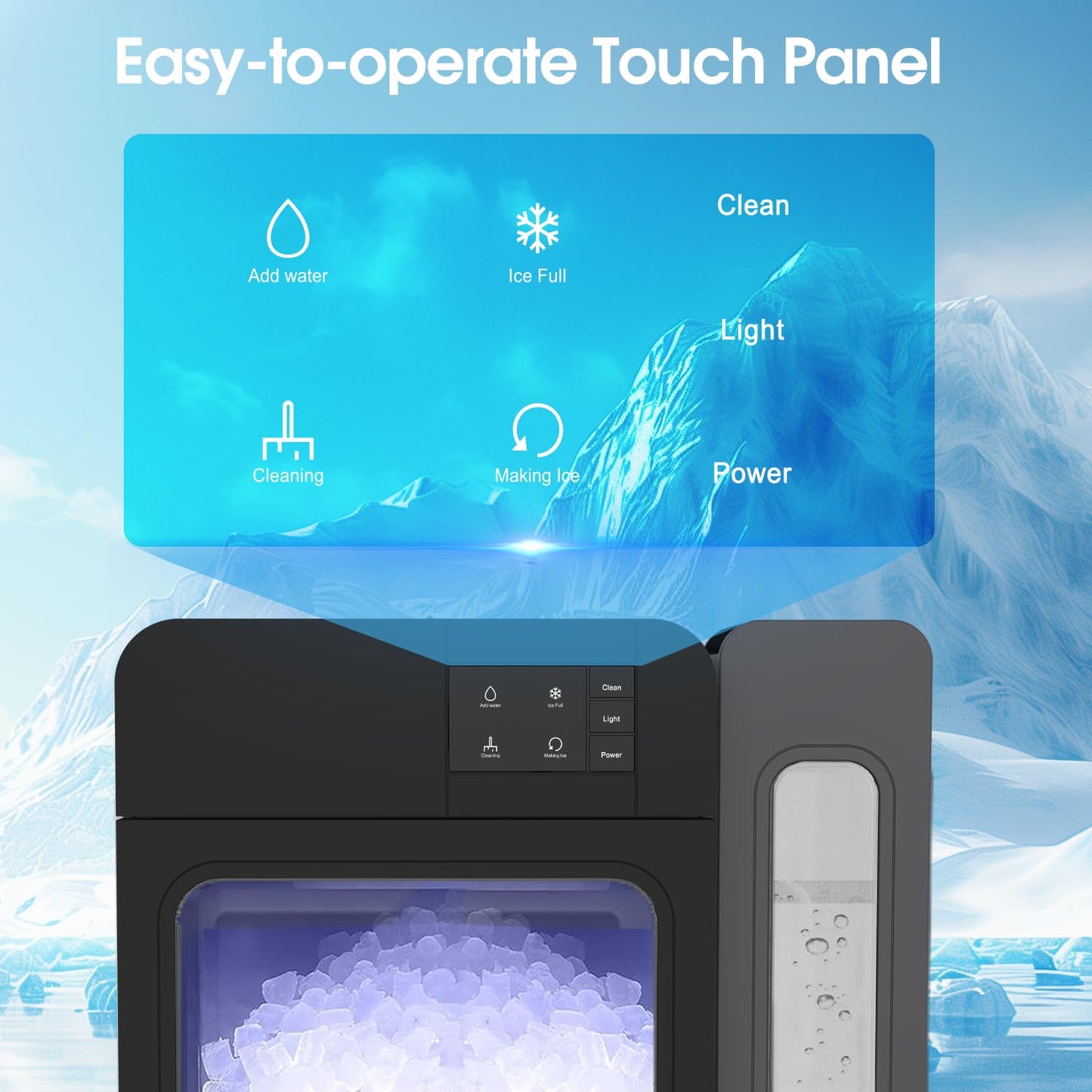 ICEVOKE Nugget Ice Maker Countertop, Pebble Ice Maker with Soft Chewable Ice, Self-Cleaning Ice Machine with Ice Scoop, 45lbs/24H, for Home Kitchen Office, Black