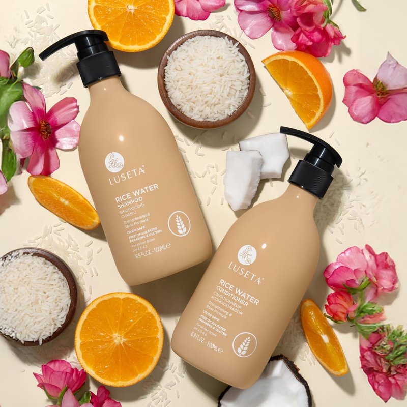 Luseta Rice Water Shampoo and conditioner Set Strengthening & Nourishing Revitalizes Shine for All Hair Types Hydrating & Frizz Control for Women and Men 16.9oz*2