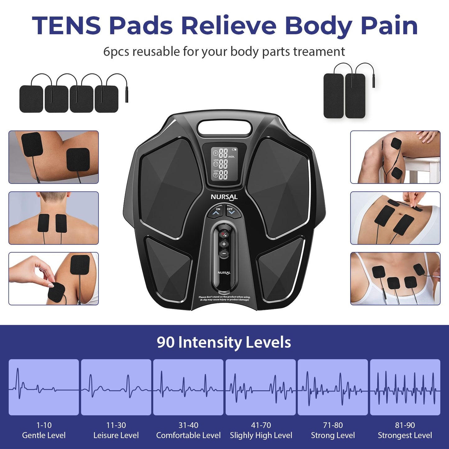 NURSAL TENS EMS Foot Massager for Neuropathy, Foot Nerve Muscle Stimulator Pro, Circulation and Body Pain Relief with TENS Unit Muscle Stimulator Pads, Electric Feet Legs Blood Circulation Machine