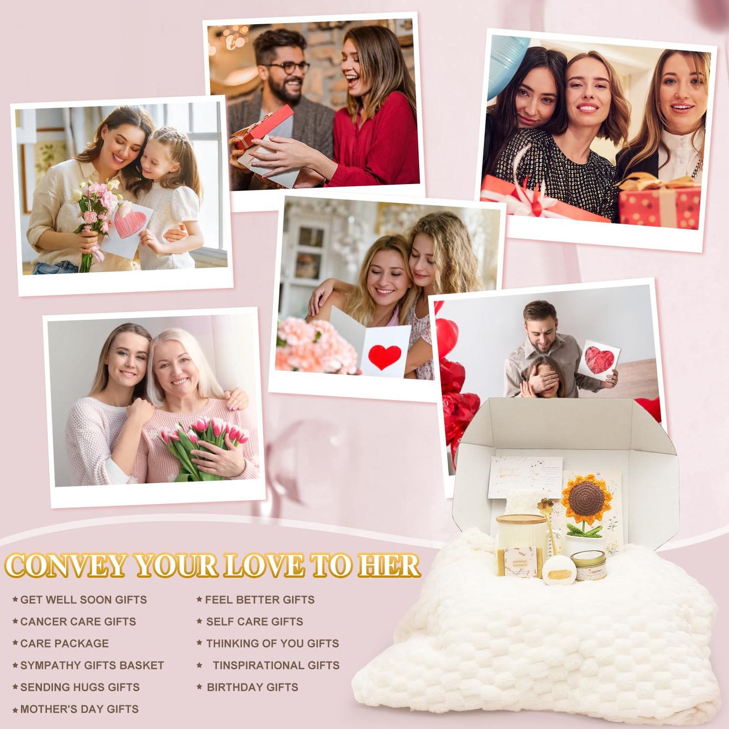 SRCEPIY Get Well Gifts for Women Unique Birthday Self Care Gifts for Women Condolences Care Package Spa Kit Thinking of You Feel Better Inspirational Sympathy Gift Basket for Her Mother Sister Grandma