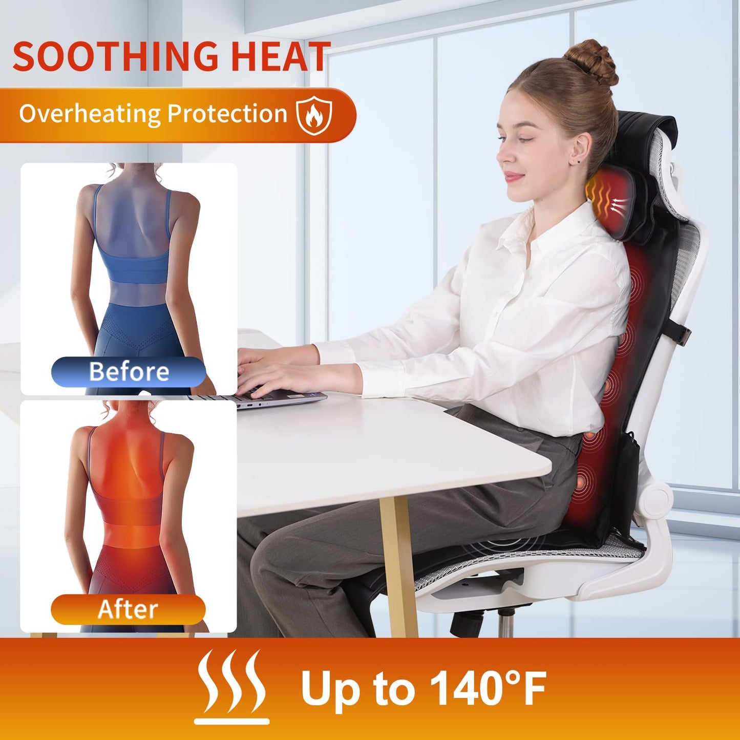 comrelax Shiatsu Back Massager with Heat, Massage Chair Pad for Full Back, Chair Massager with Neck Support Suitable for Office/Home/Father/Mother