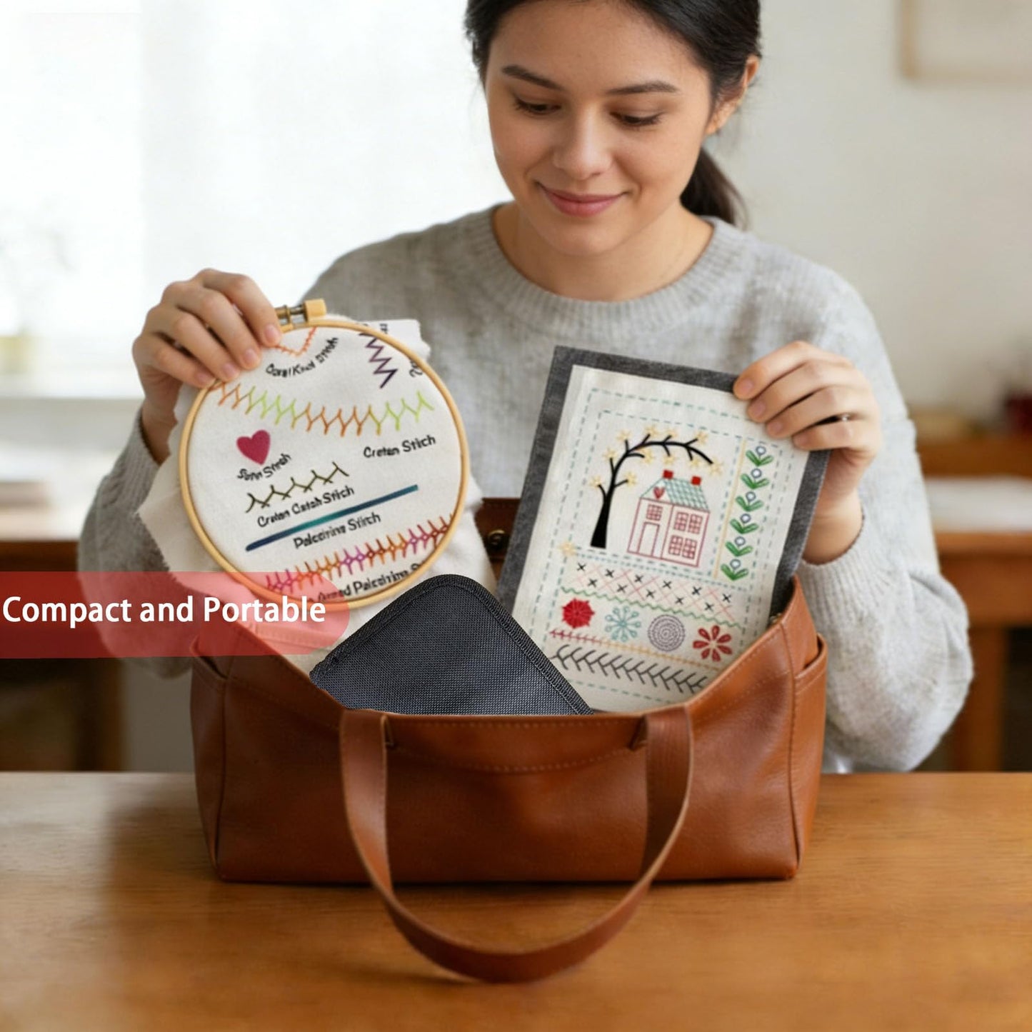 2026 Upgraded Embroidery Kit for Beginners, Embroidery Stitch Book Kit, Embroidery Book of Stitches & Sewing Kit, Portable All Scenario Cross Stitch Kits Easter Basket Stuffers for Teens Toddler