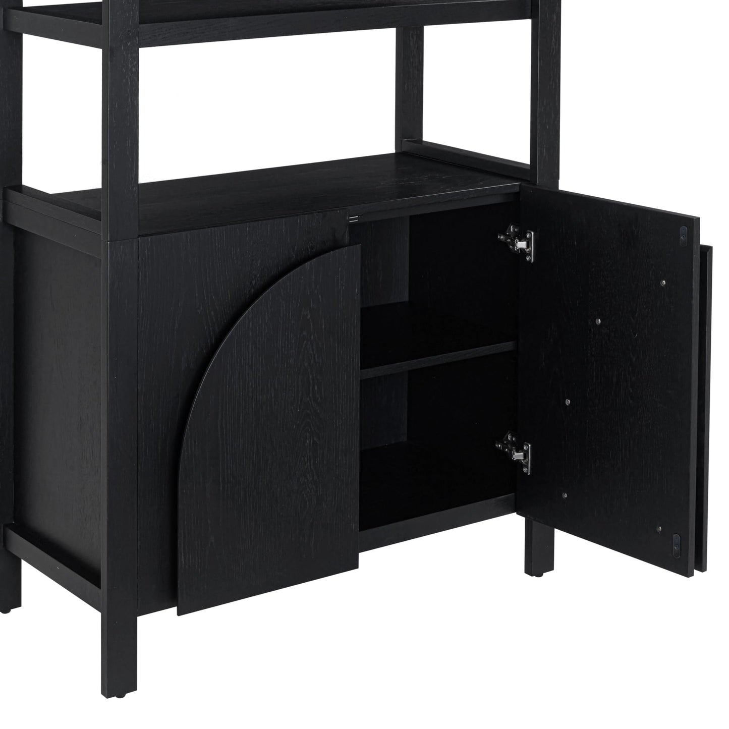 Nathan James Iris 3 Tier Bookshelf, Arched Bookcase Cabinet, Solid Wood Bookcase with Cabinet Base, Boho Bookshelf in Midnight Charcoal Finish, Set of 3
