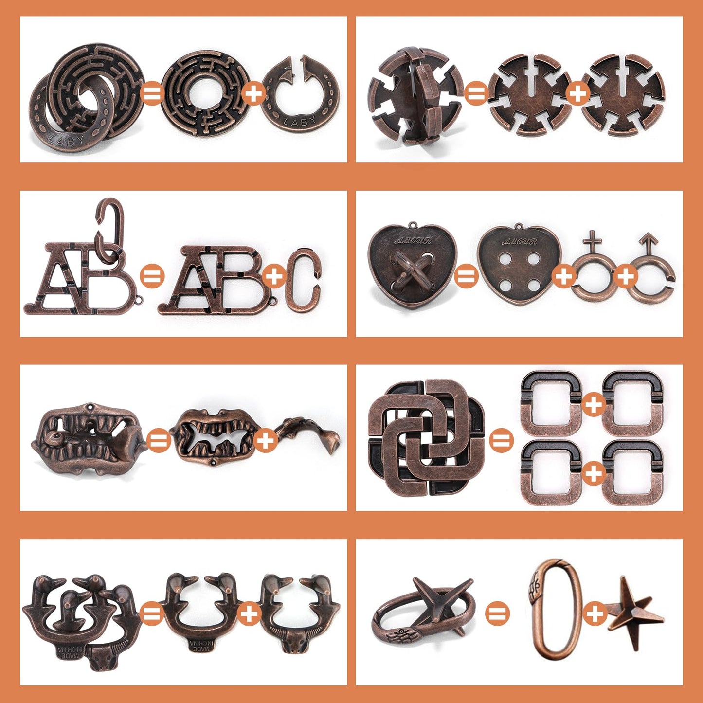 8 Pcs Brain Teaser Puzzles for Adults Teens - Metal Puzzles 3D Puzzle Game Toys for Adults Teens - Unlock Interlocking Puzzle Adult IQ Education Smart Toys