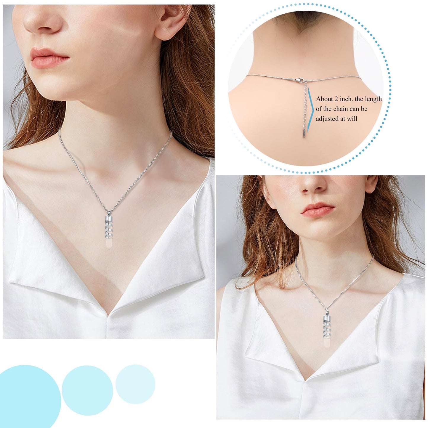 Oinsi Clear Glass Tube Cremation Urn Jewelry Ashes Holder Necklace Keepsake Memorial Pendant Including Box/Fill Kits (Silver Tone)