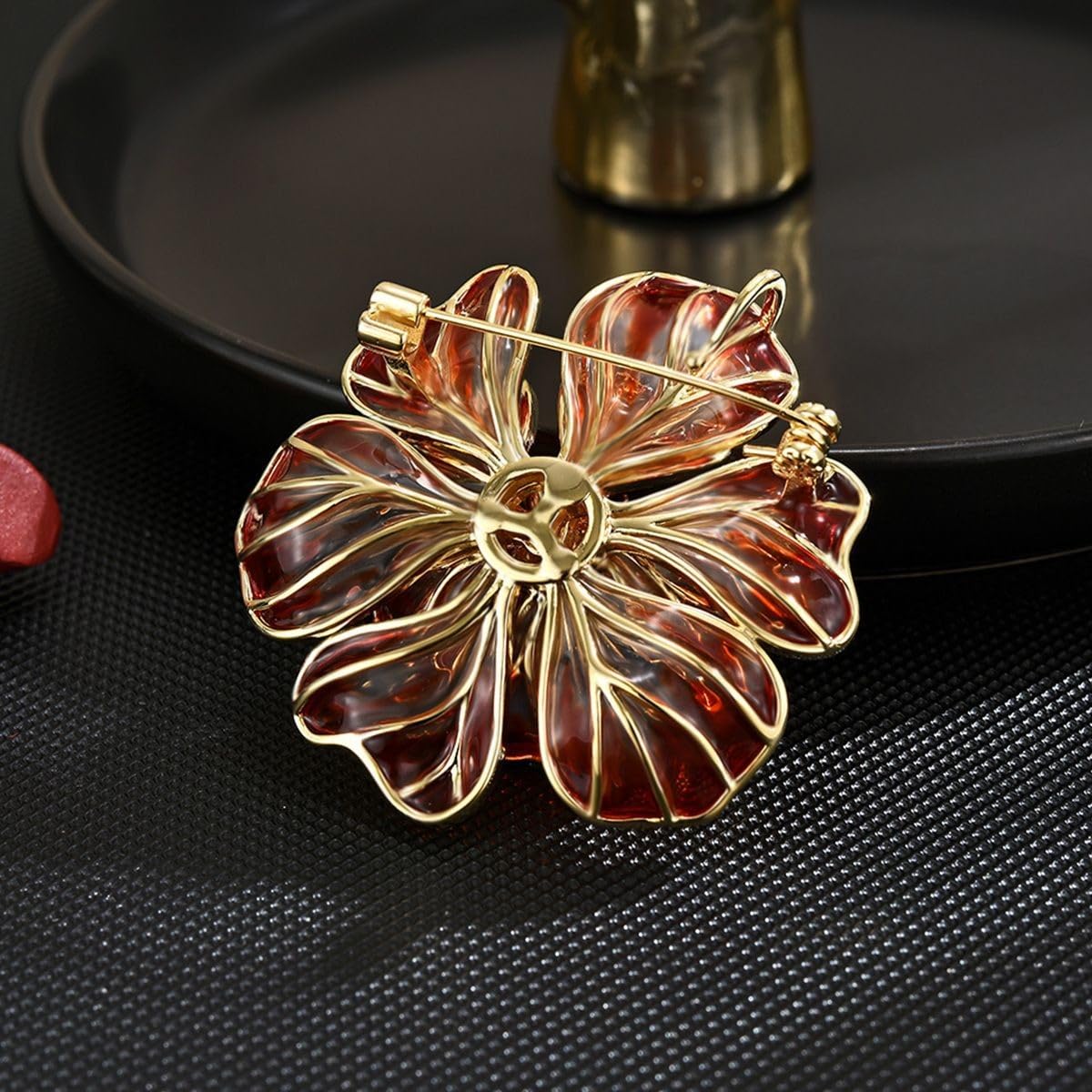 UNVAK Red Peony Flower Brooch 18k Gold Plated Peony Flower Brooch Pin Peony Pearl Brooch Lapel Pin Jewelry Thanksgiving Day Birthday Gifts Dress Accessories for Mom Wife